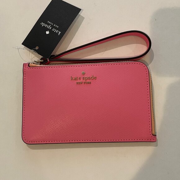 Kate Spade Lucy L-zip Wristlet w/strap /wallet, pink Leather New - Picture 2 of 11